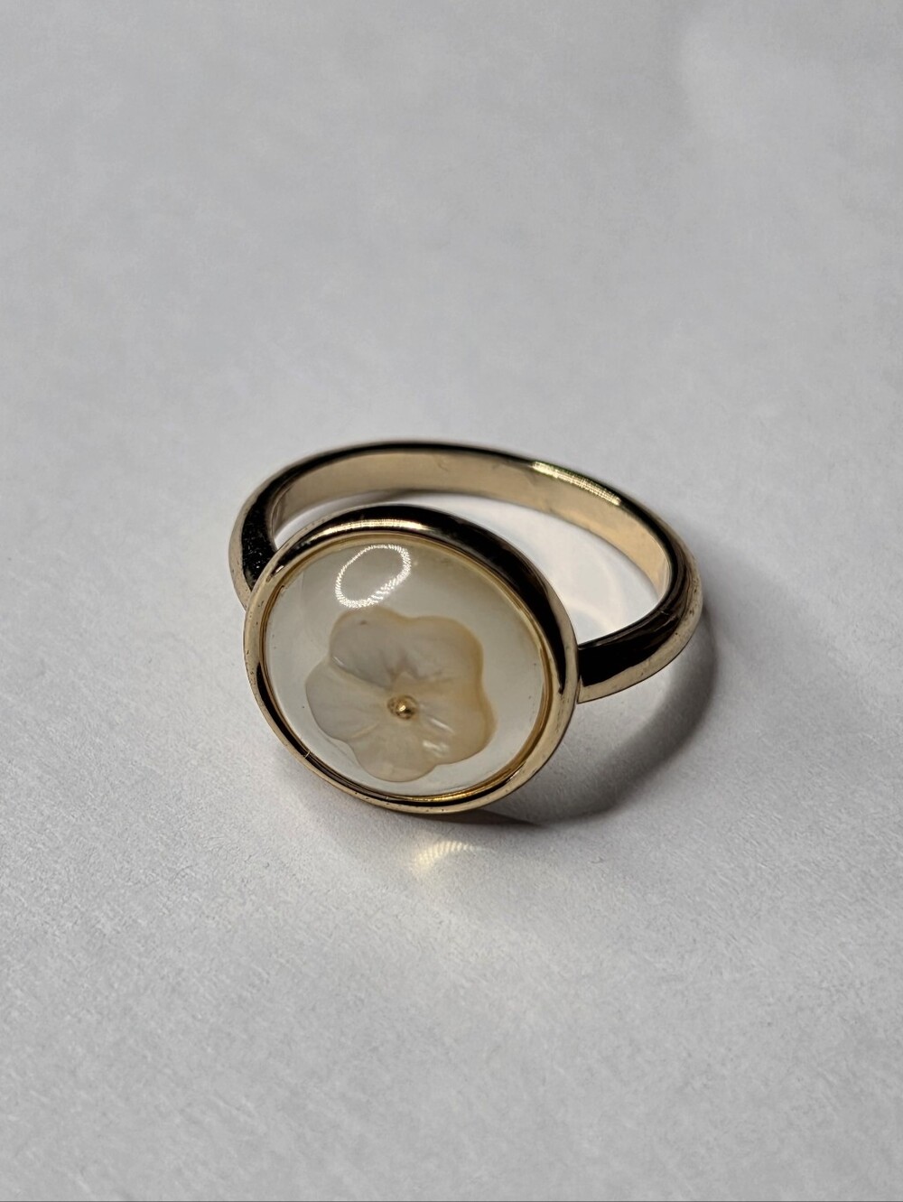 Gold Tone Ring with Cream Cabochon
